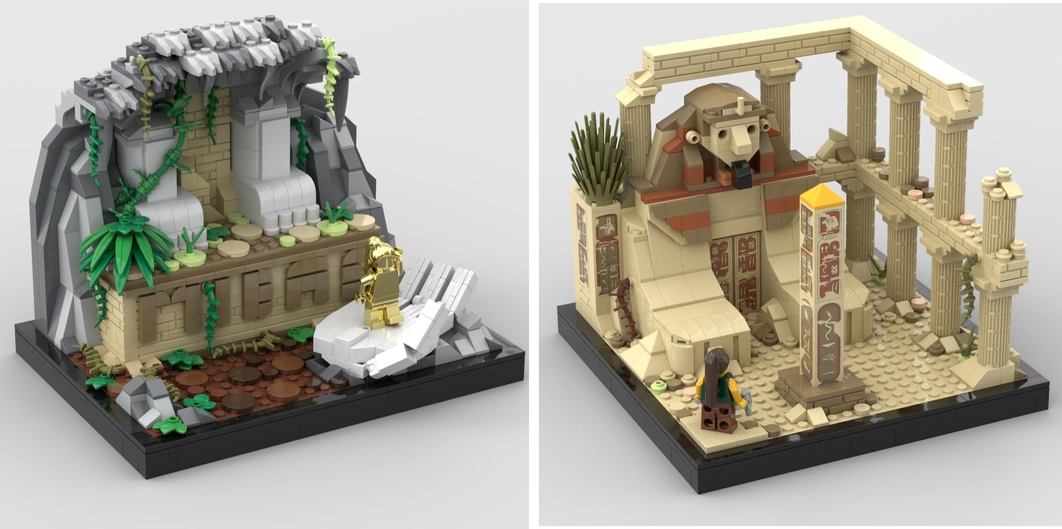 Tomb Raider level sets (Palace Midas, City of Khamoon) made with LEGO Bricklink Studio.