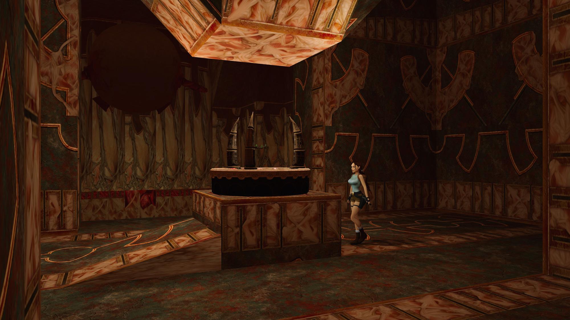 Lara approaches the assembled Scion, which is floating on the pedestal in Atlantis
