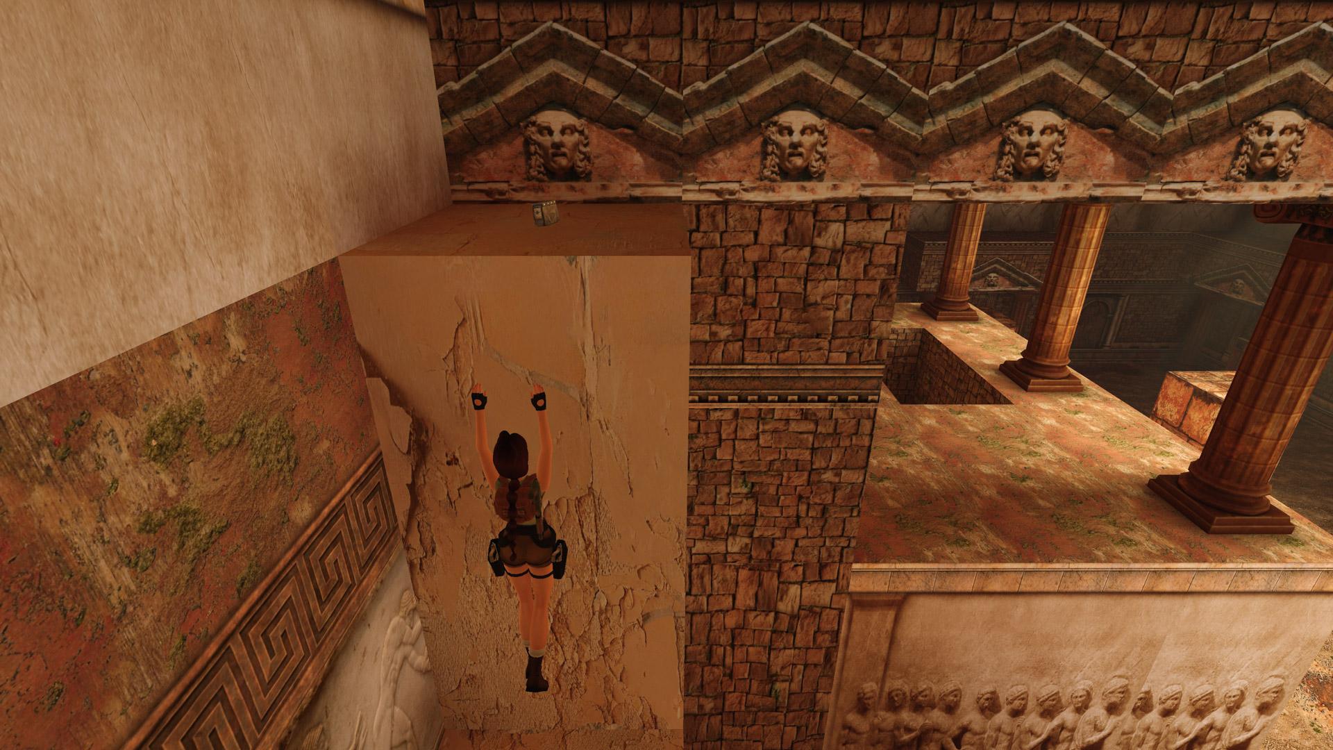 Lara Croft trying to reach the the unreachable medipack in Tomb Raider I's Palace Midas