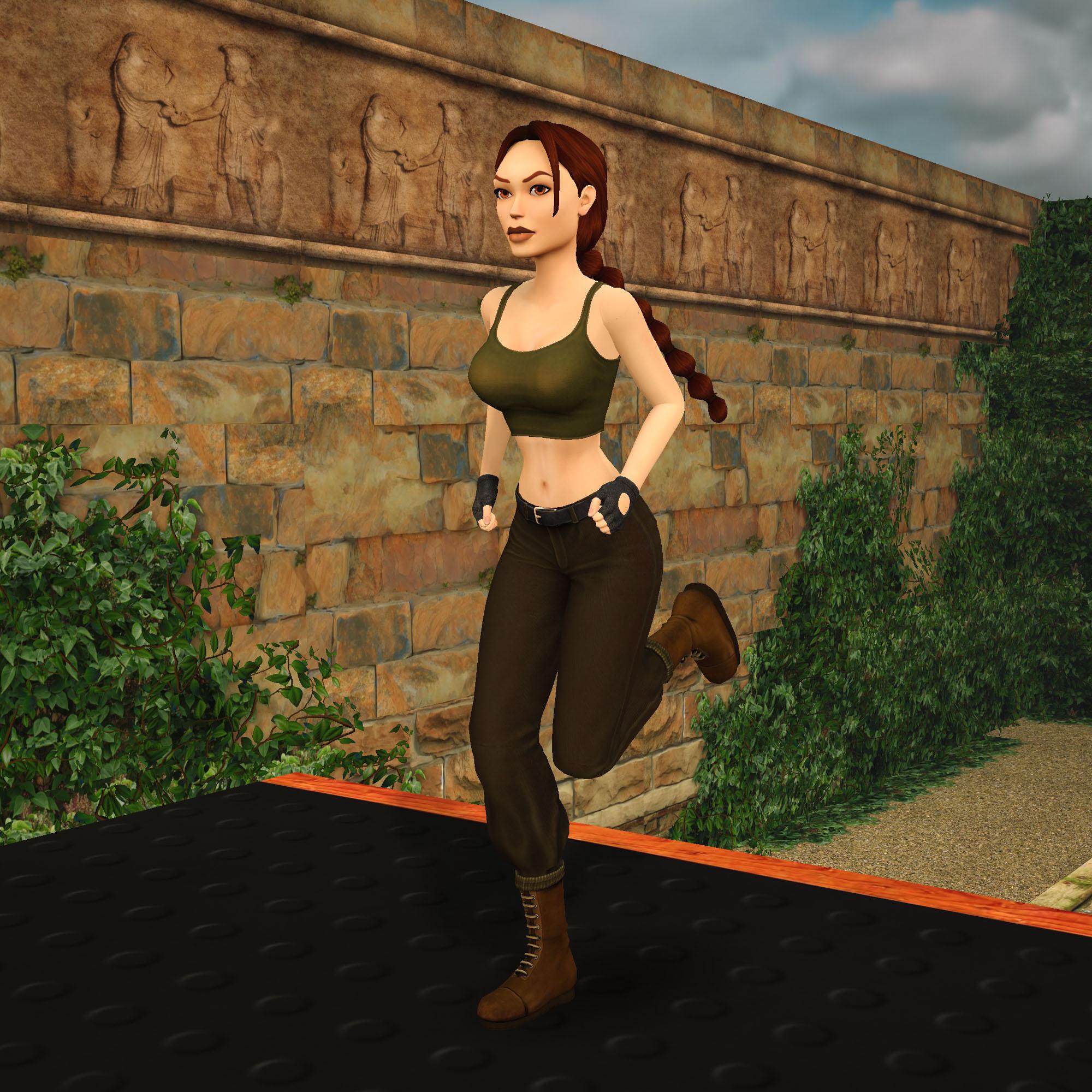 Lara Croft is sporting the Training2 outfit in the assault course at Croft Manor.