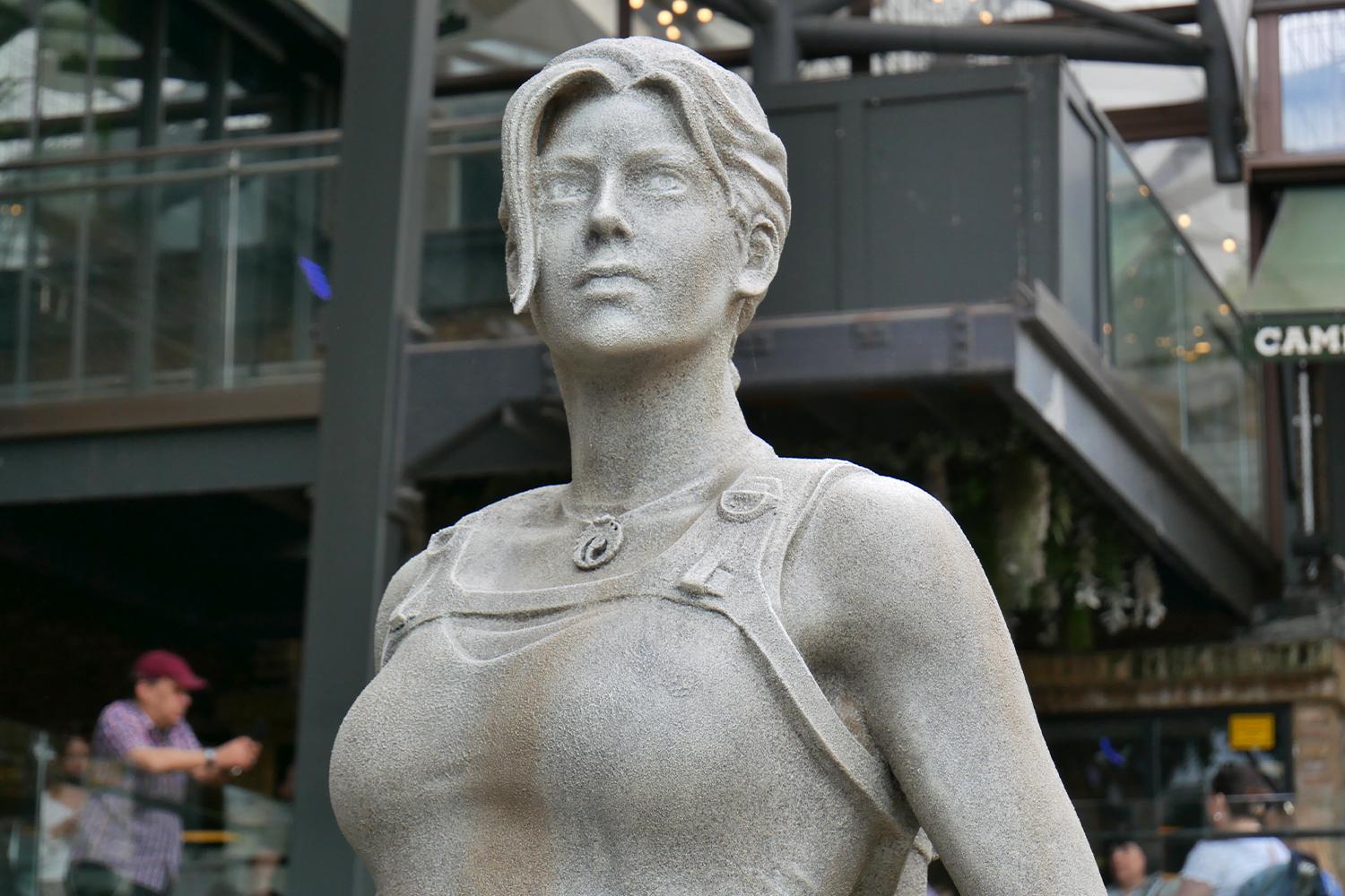 Unified Lara Croft Statue in Camden, London, UK