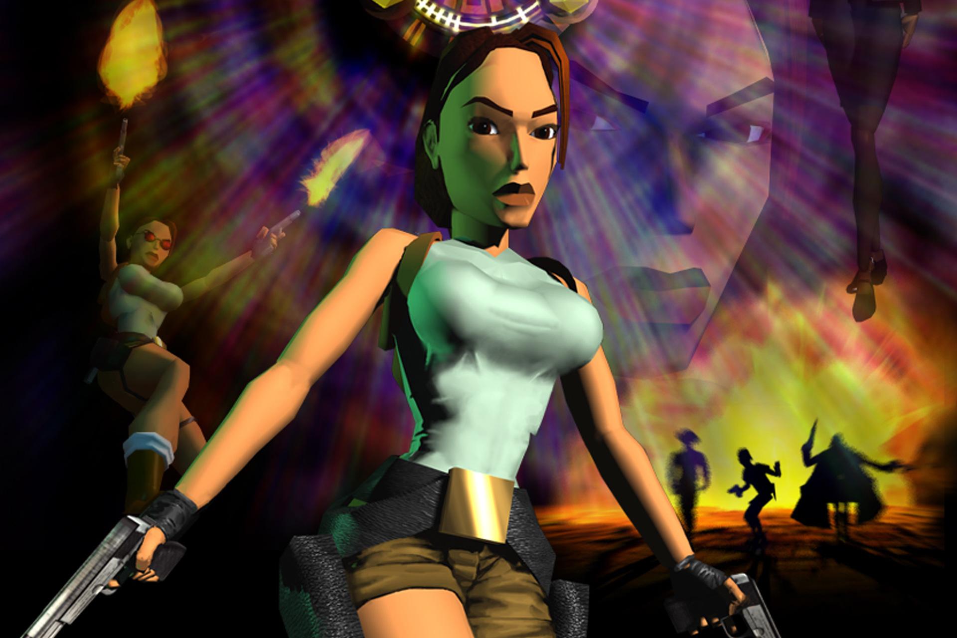 Lara Croft as depicted on the cover of Tomb Raider (1996) 