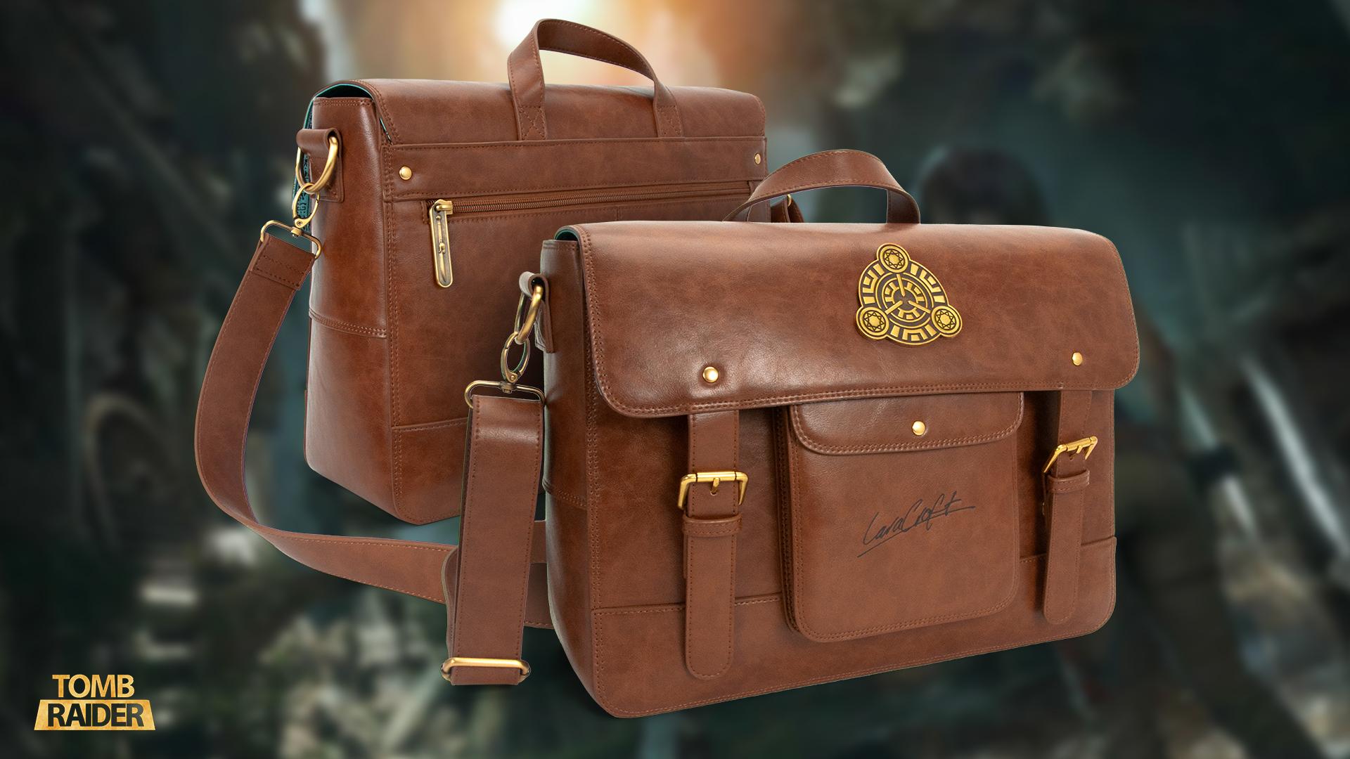 Tomb Raider Adventure Satchel
70% cowhide leather / 30% Polyester. Feat. Lara’s signature, the Atlantean Scion, and more.
