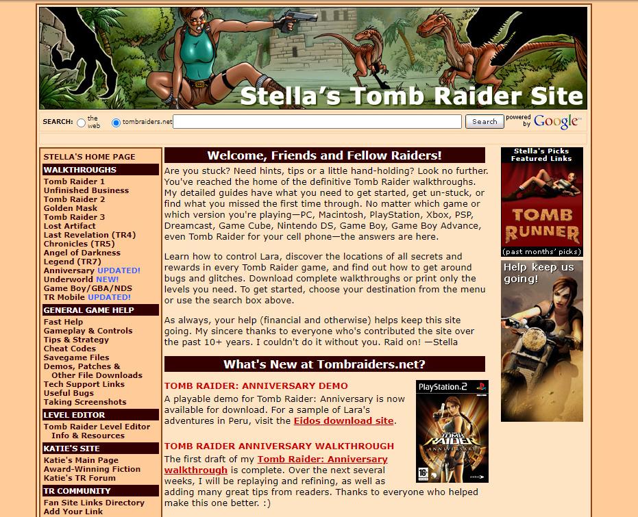 Stella's Website in 2008