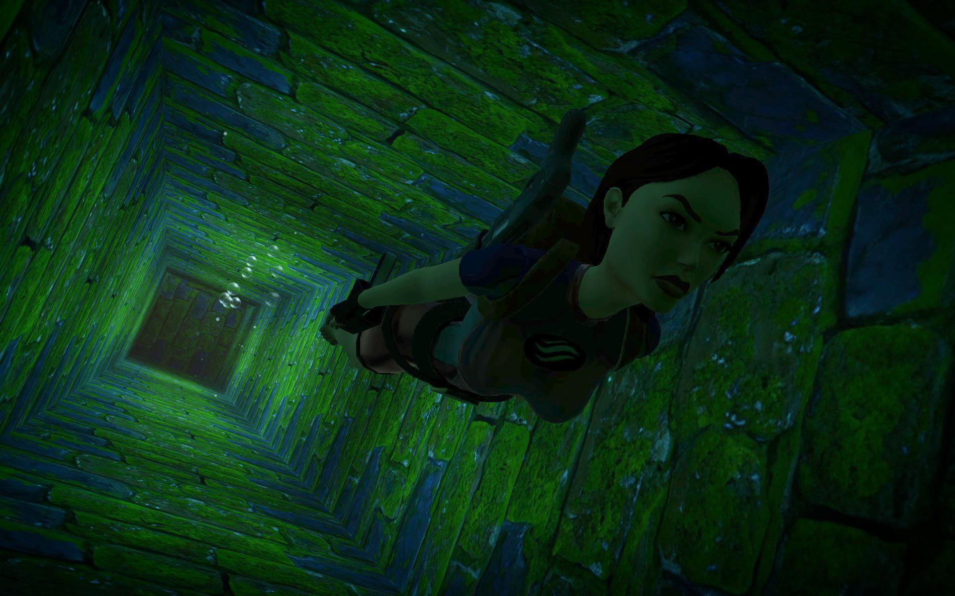 Photo Mode screenshot of Lara Croft swimming in Tomb Raider I-III Remastered.