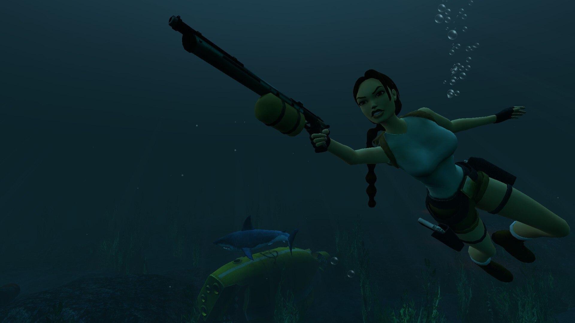 Photo Mode screenshot of Lara Croft swimming in Tomb Raider I-III Remastered.