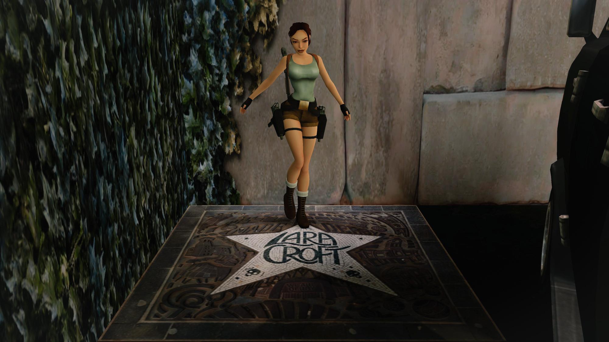 Lara standing on the Lara Croft Star Easter Egg in the level Nightmare in Vegas.