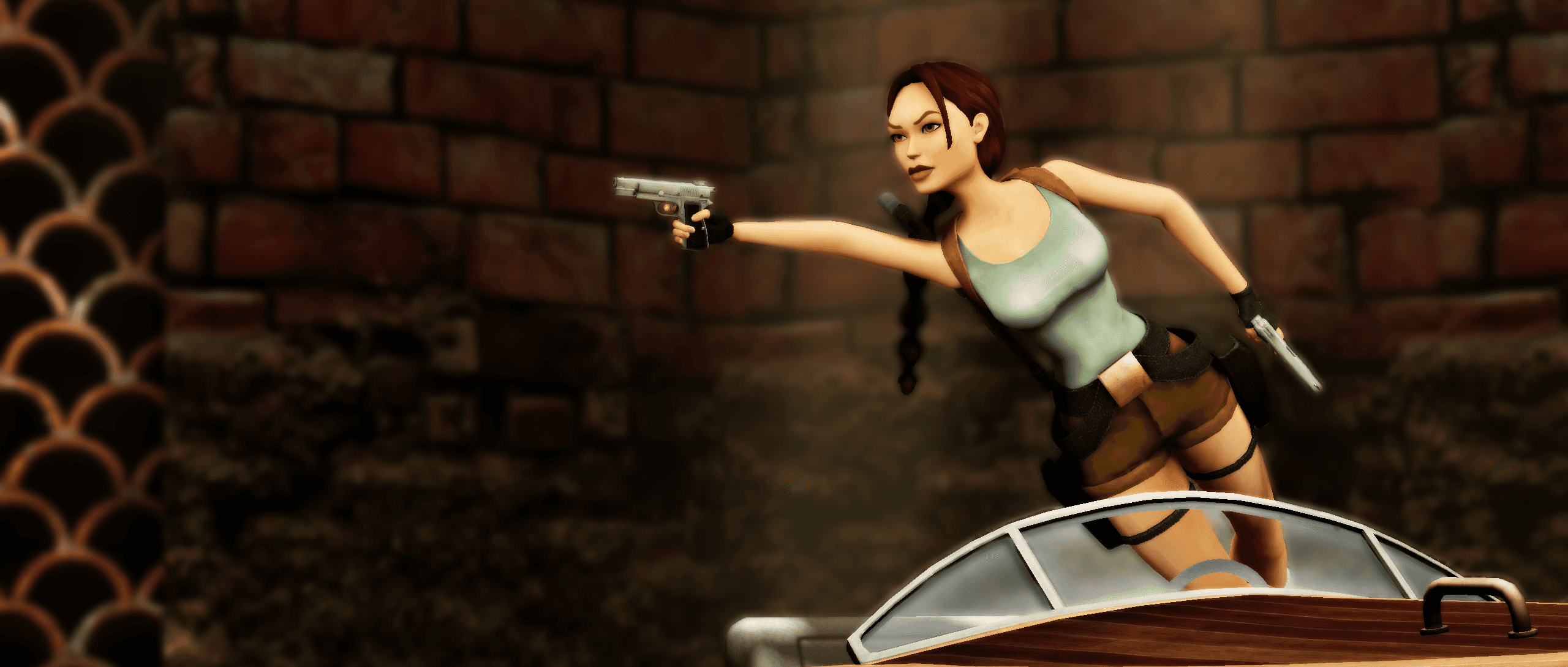 Photo Mode shot of Lara Croft in a speedboat in Tomb Raider I-III Remastered.