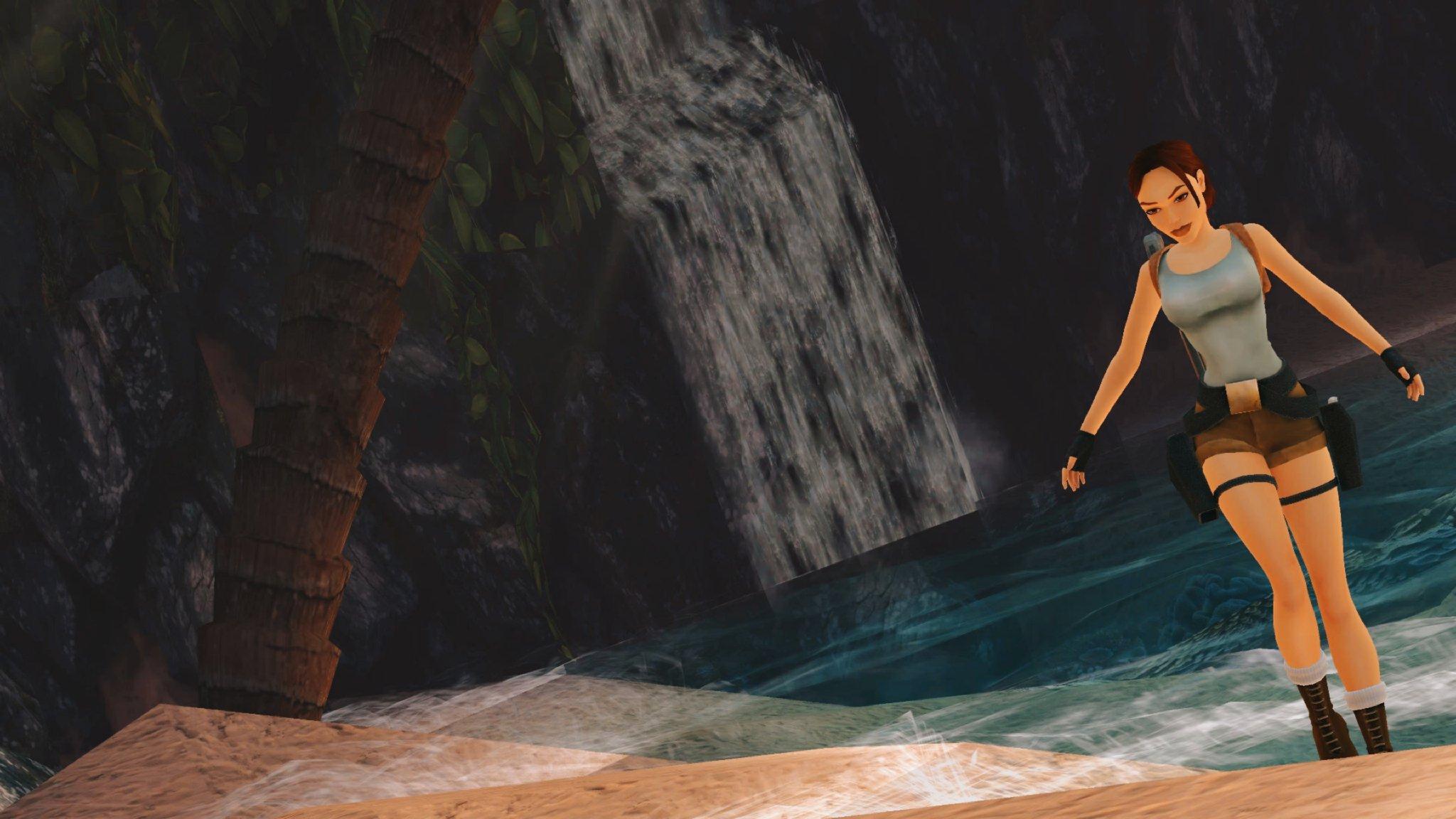 Photo Mode screenshot of Lara Croft on a beach in Tomb Raider I-III Remastered.
