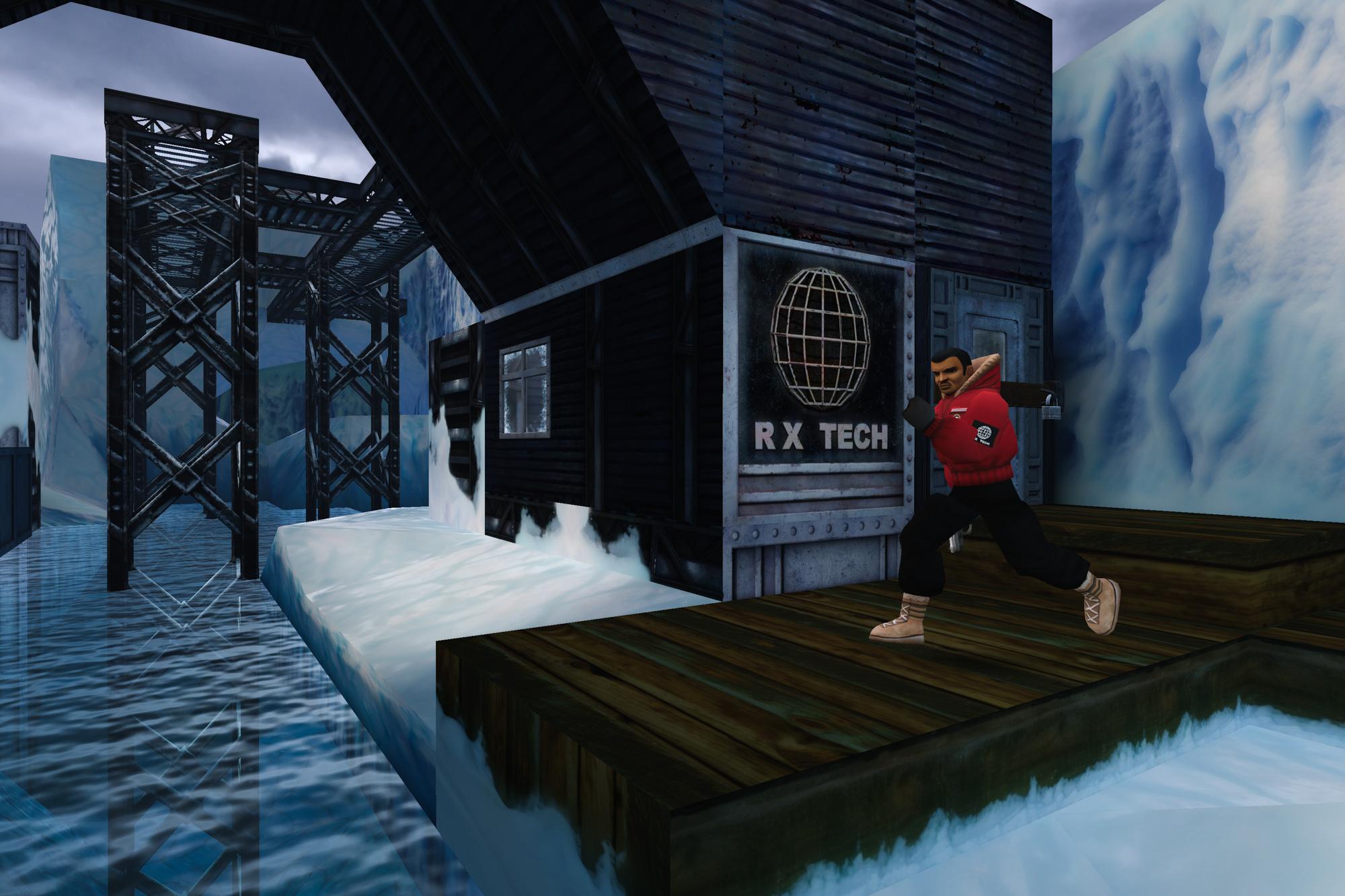 RX Tech Antarctica research base with one of the workers patrolling the area.