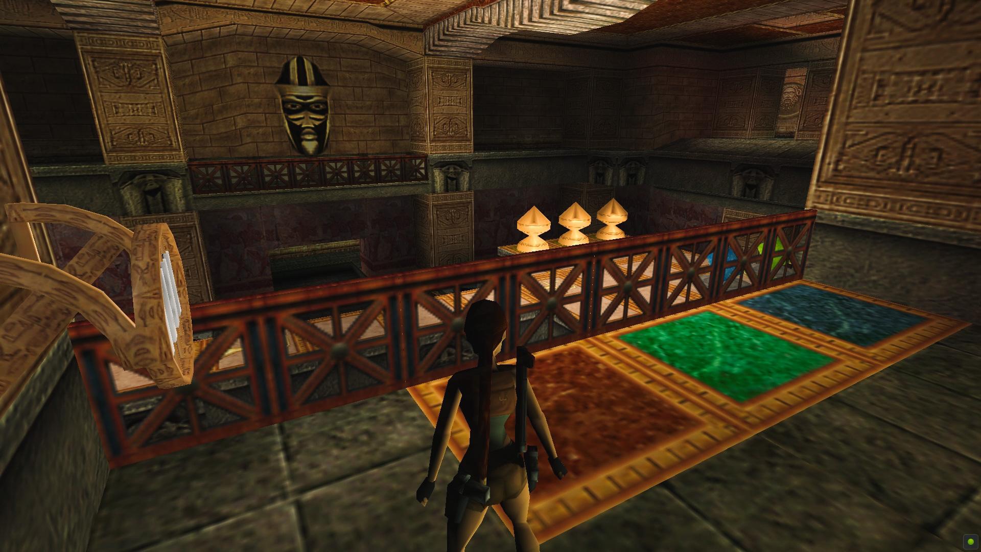 Lara Croft looking at a Senet board in Tomb Raider IV: The Last Revelation.