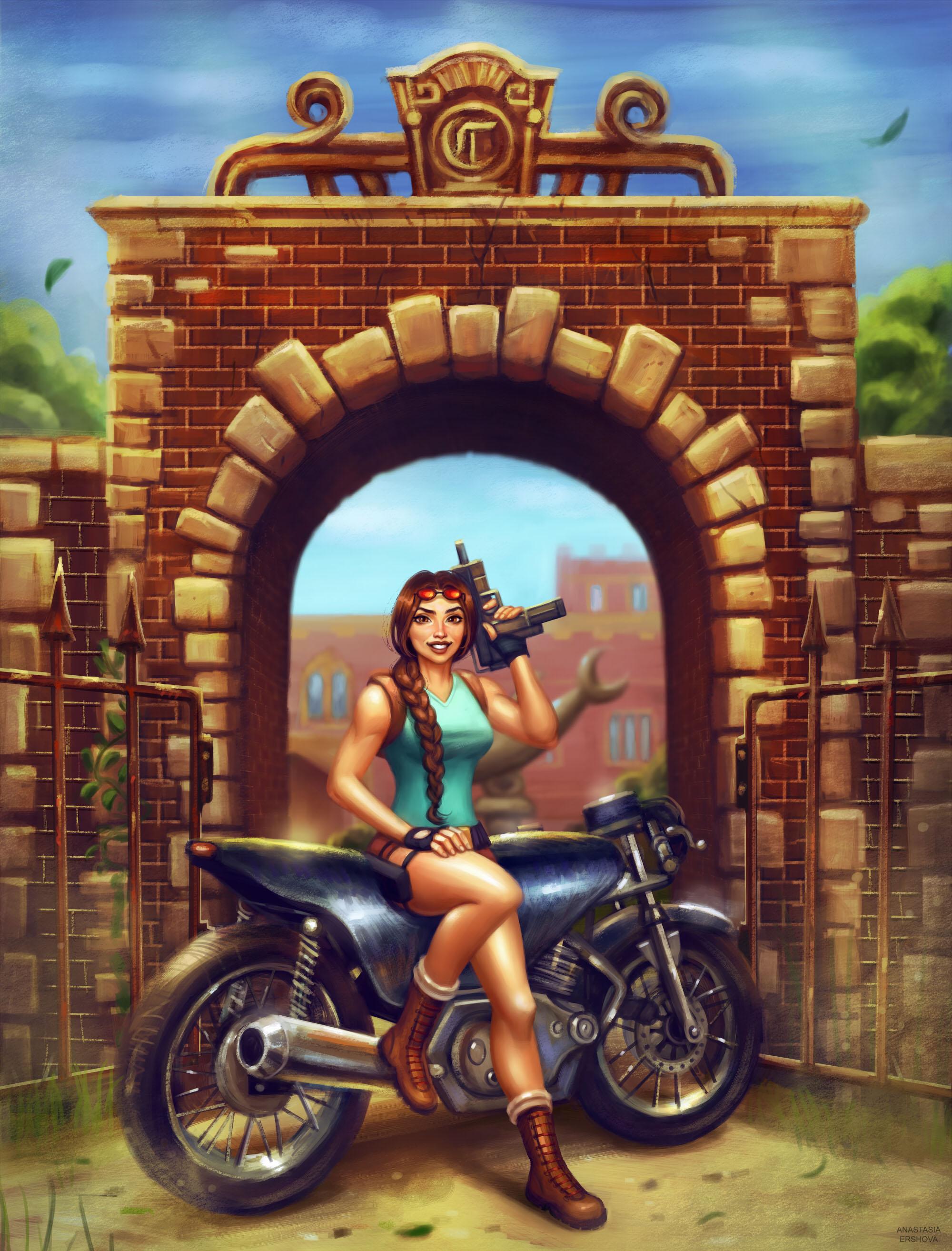 Anastasia Ershova - Tomb Raider 1, Croft Manor Entrance, Lara with her motorbike