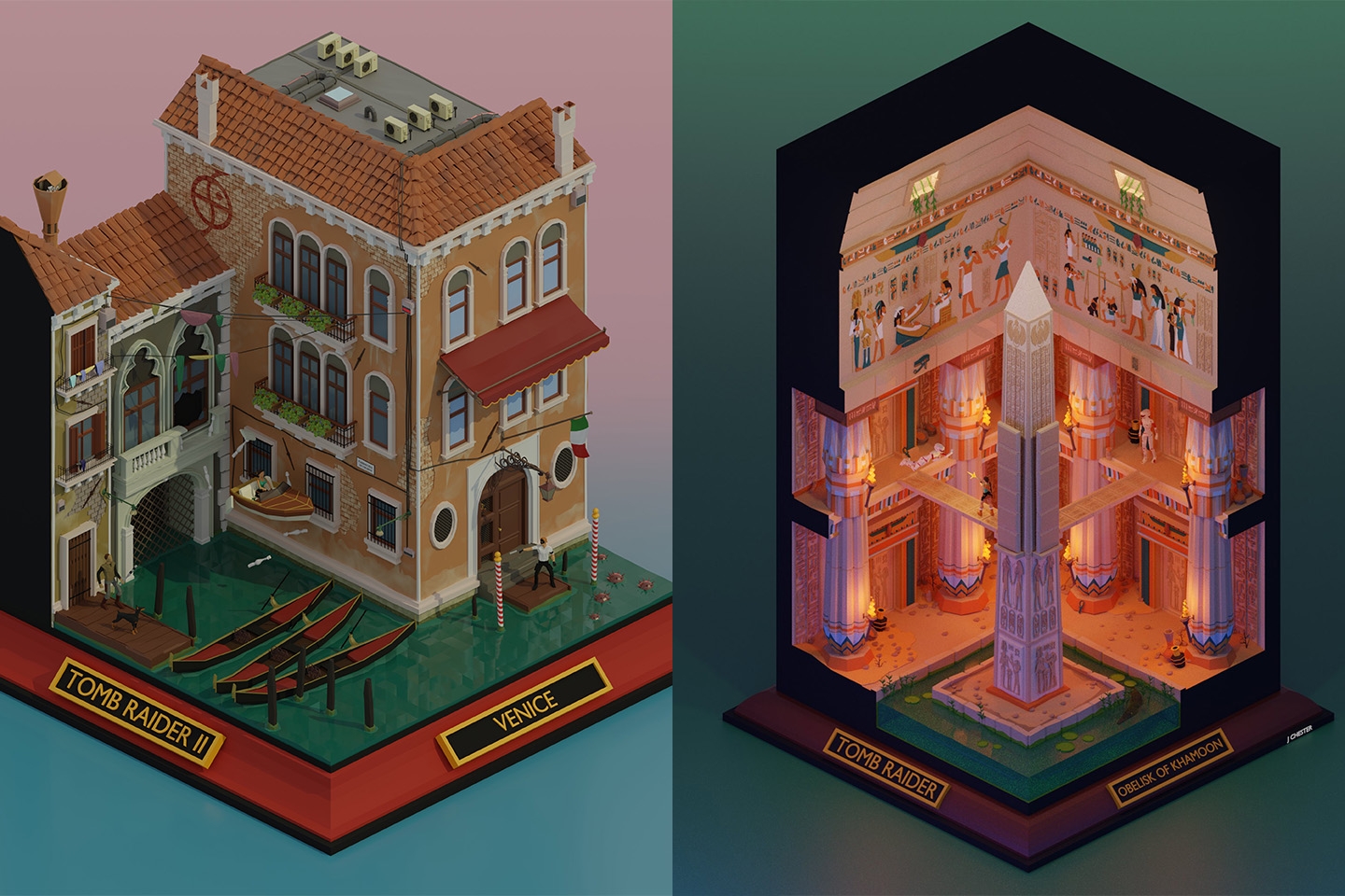 Jason Cheste's Low Poly Header showcasing Venice and Obelisk of Khamoon