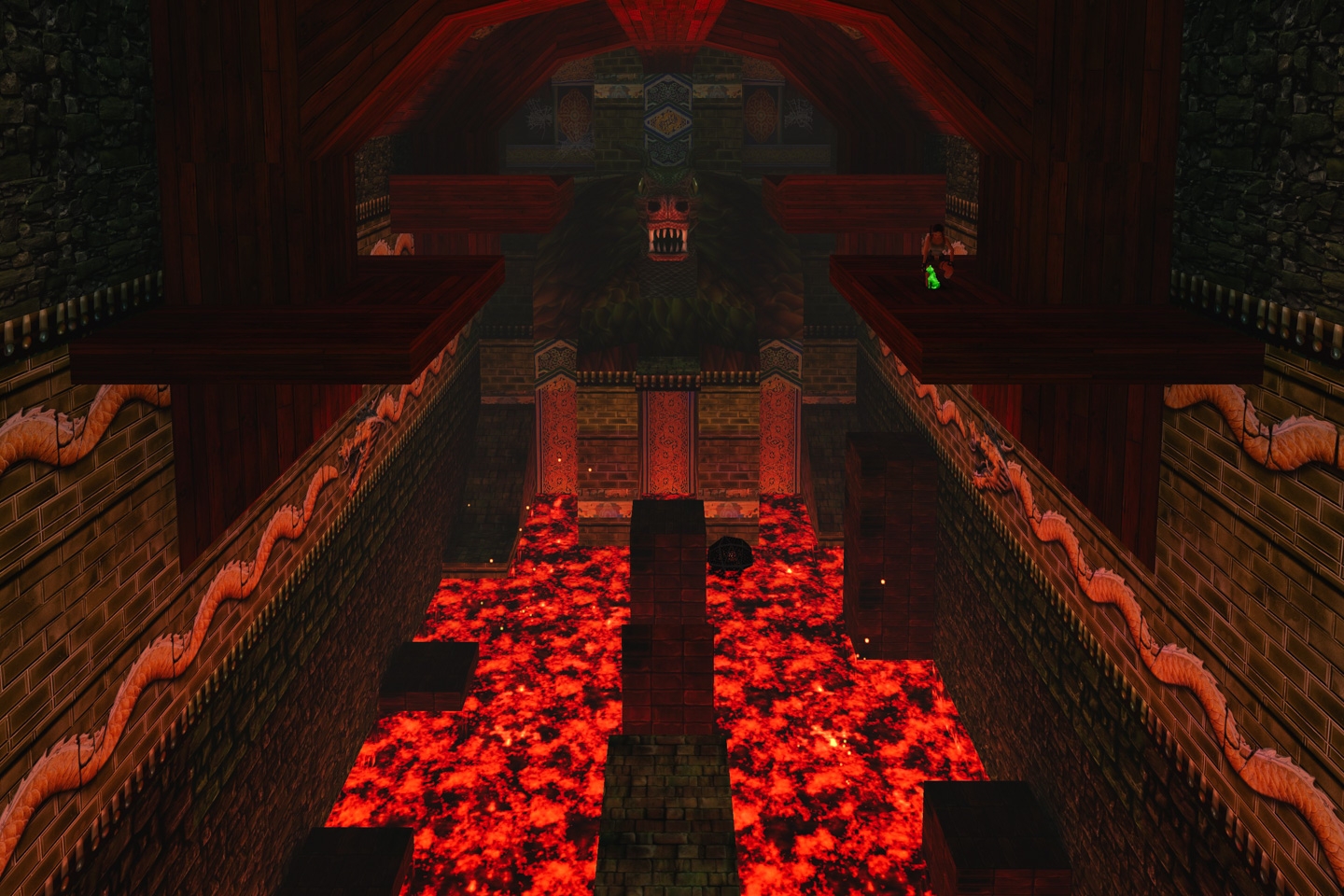 Lara picking up the jade dragon secret in the Temple of Xian