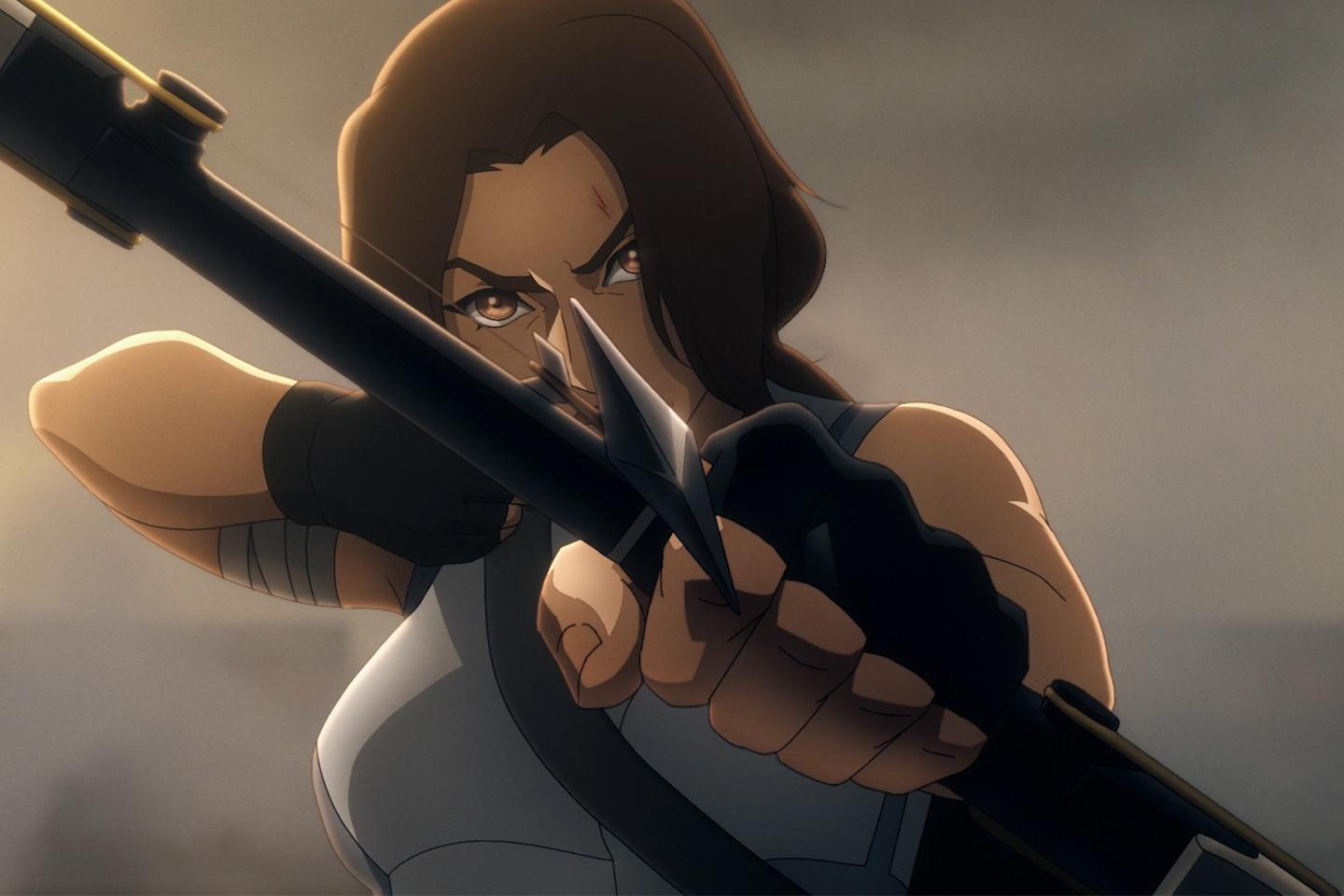 The Legend of Lara Croft screenshot. Lara about to shoot an arrow.
