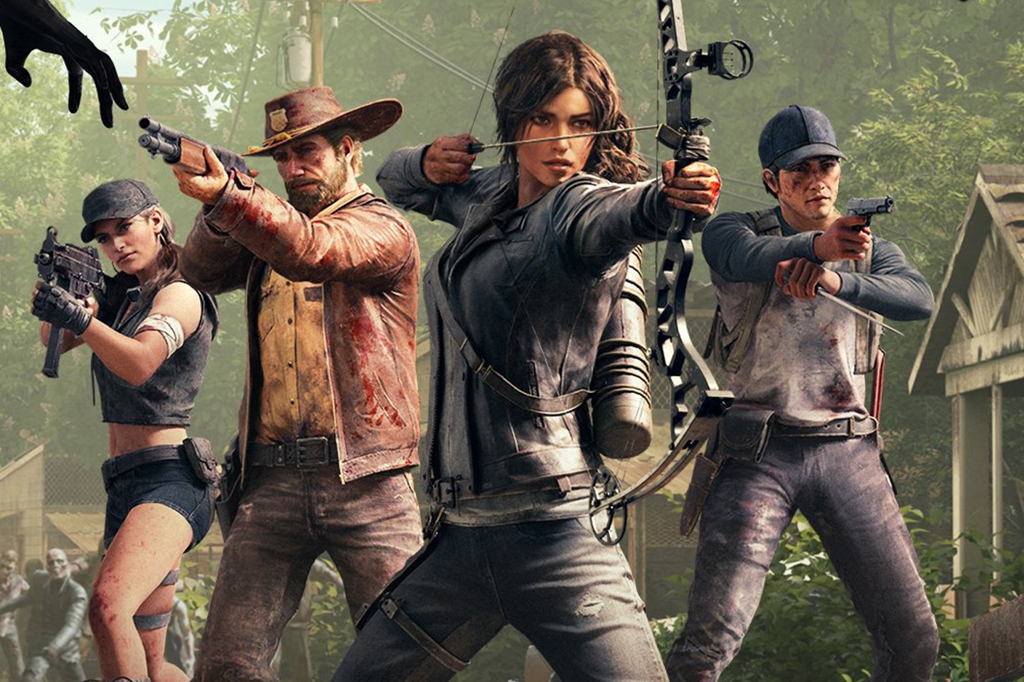 Lara Croft and fellow survivors in The Walking Dead: Survivors.