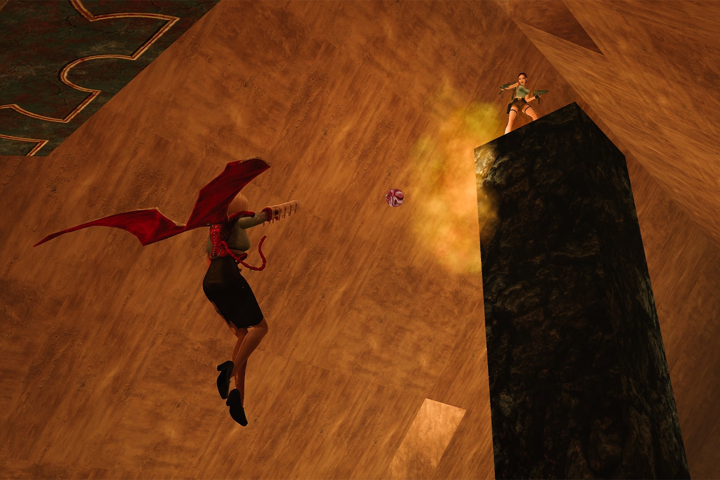 Natla and Lara in the middle of the fight.