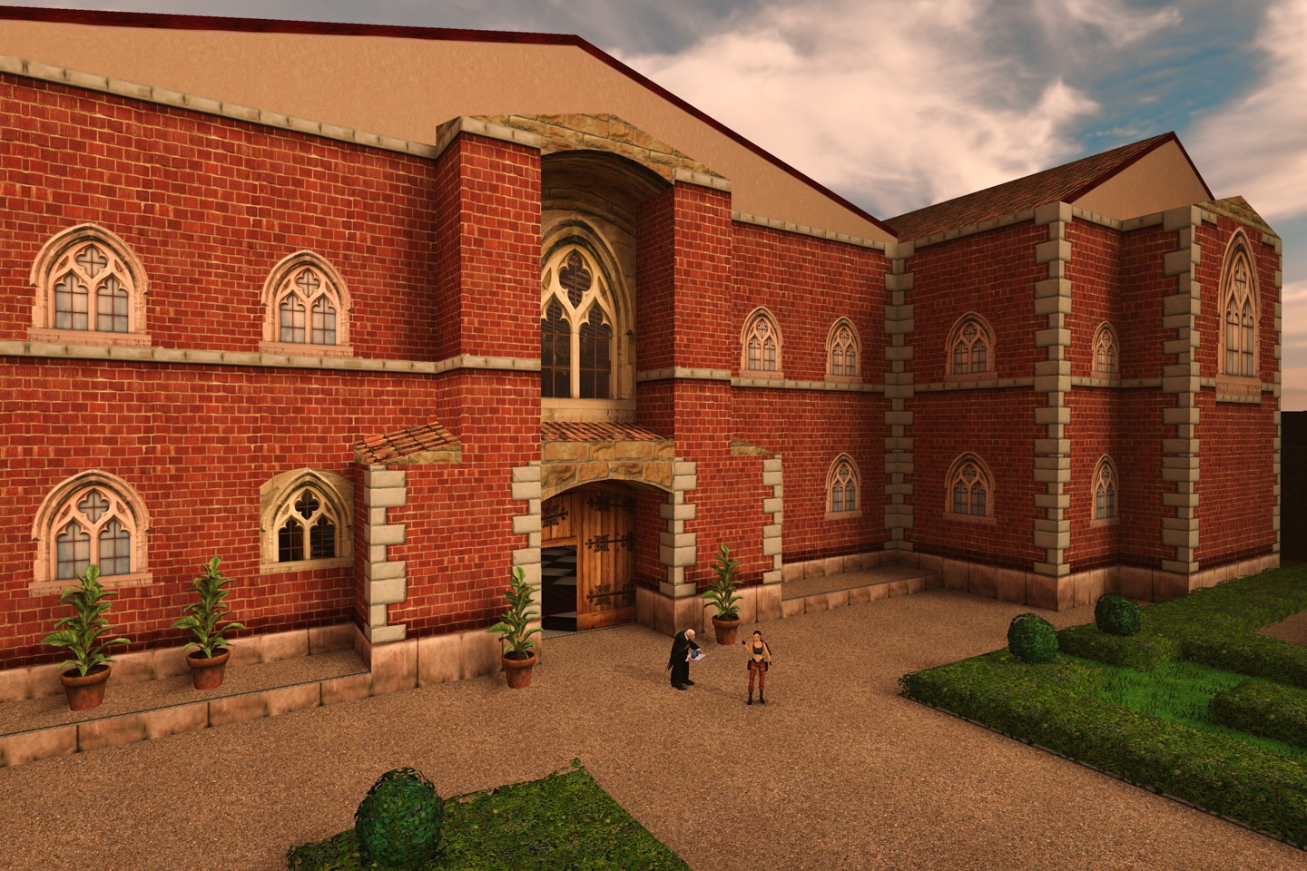 Lara and Winston standing in front of the Croft Manor in Tomb Raider III