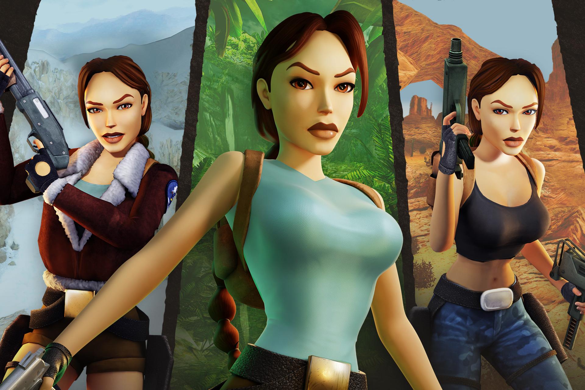 Lara Croft from Tomb Raider I, II, and III posed on the cover of the remastered editions. 