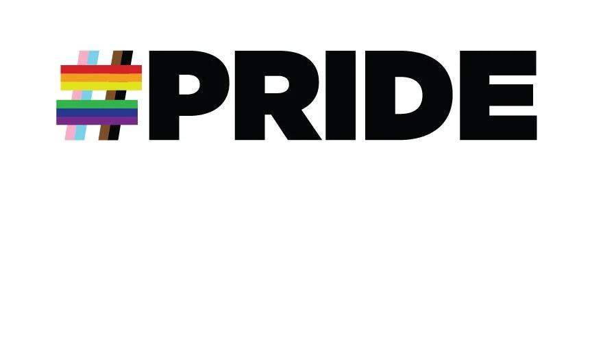 The word "PRIDE" with the 'I' represented by the rainbow flag colors.