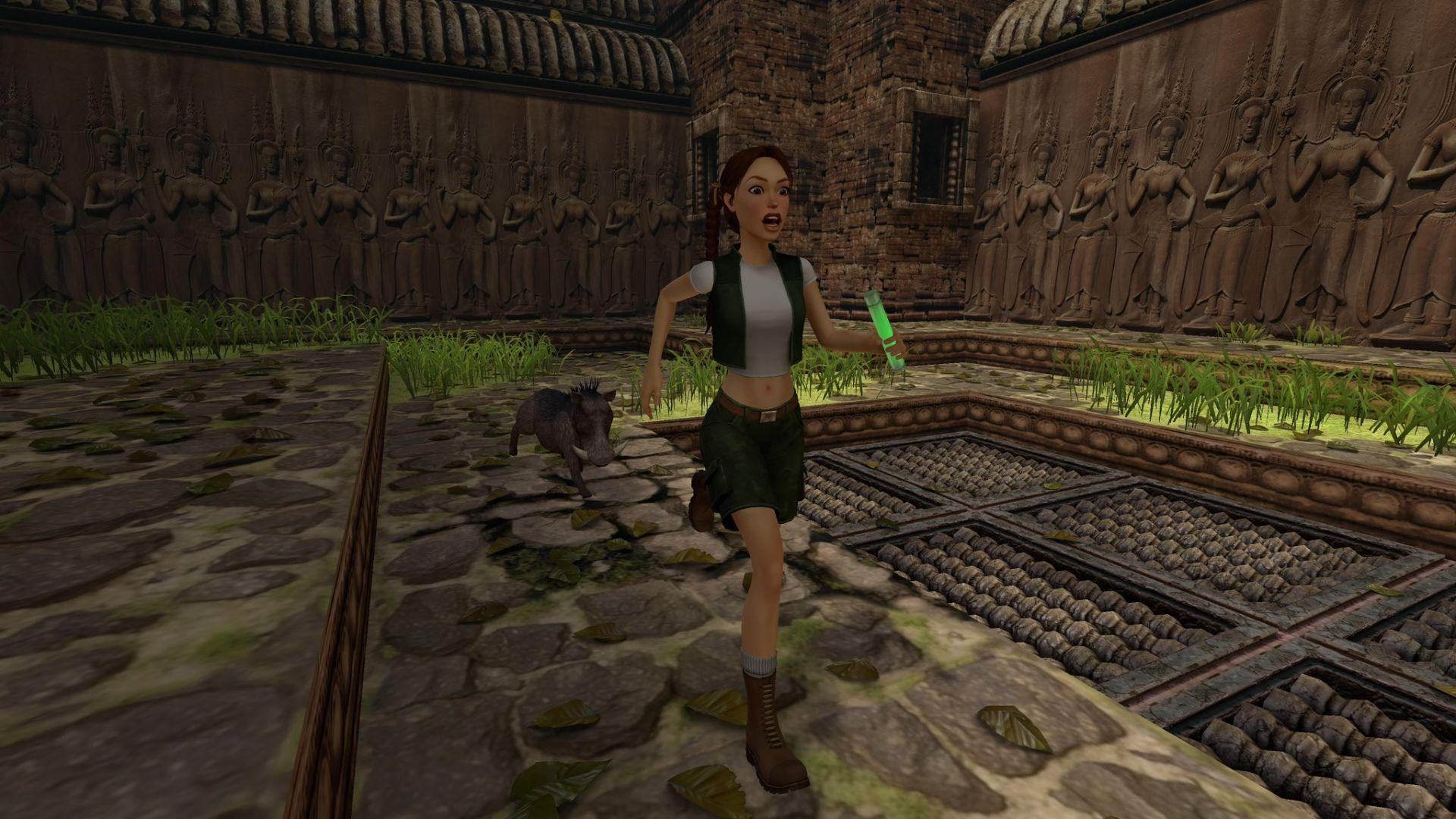 Lara Croft Running From a Warthog