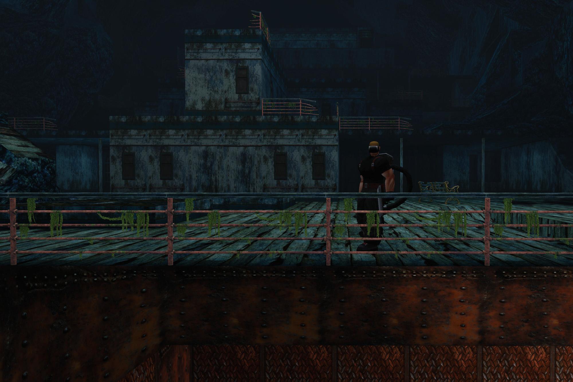 A Fiamma Nera member walking on the deck of the wreck of Maria Doria.