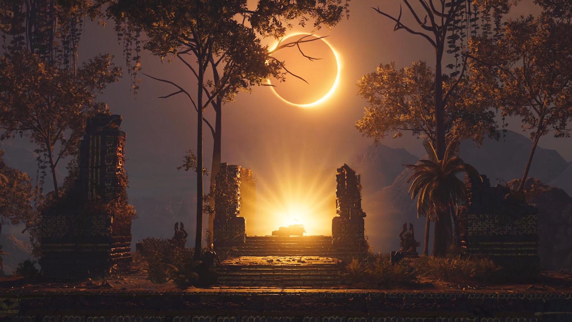 A Photo Mode shot of the eclipse from Shadow of the Tomb Raider.