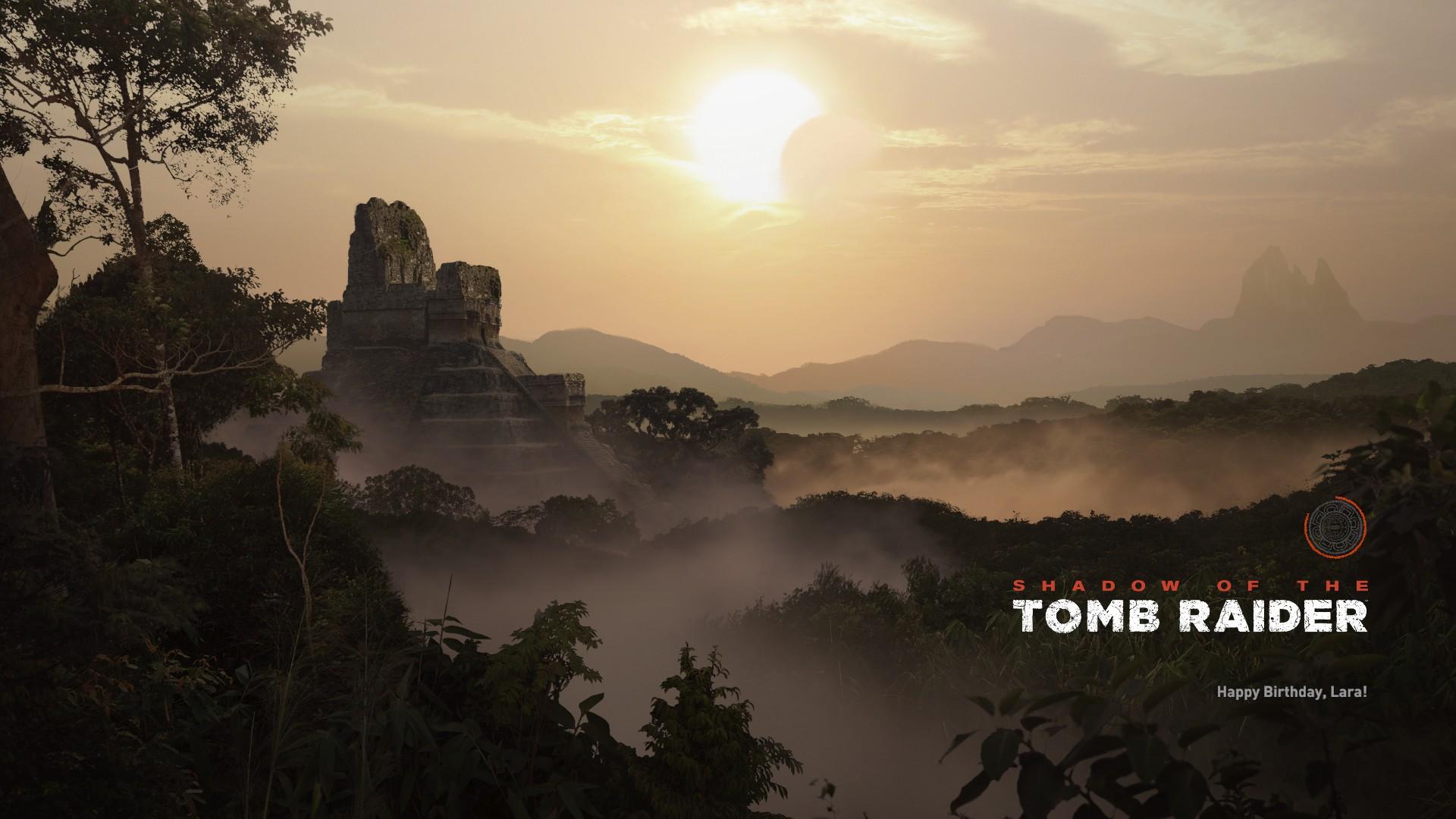 A loading screen from Shadow of the Tomb Raider that says "Happy Birthday, Lara!"