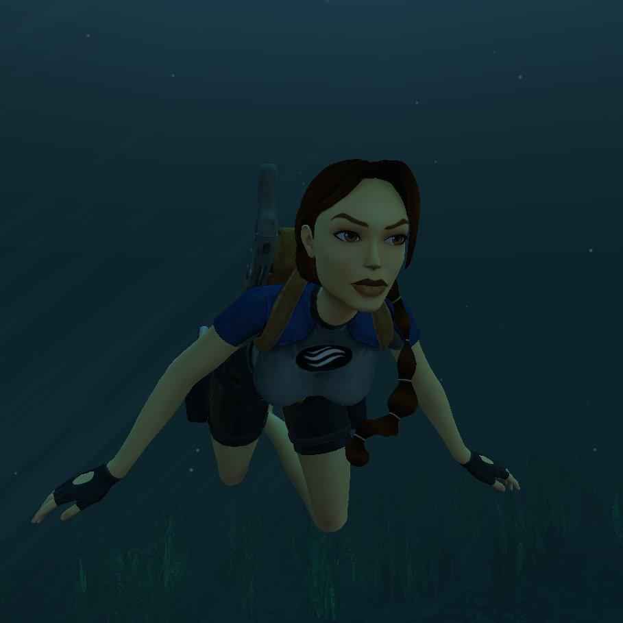 Photo Mode screenshot of Lara Croft swimming in Tomb Raider I-III Remastered.