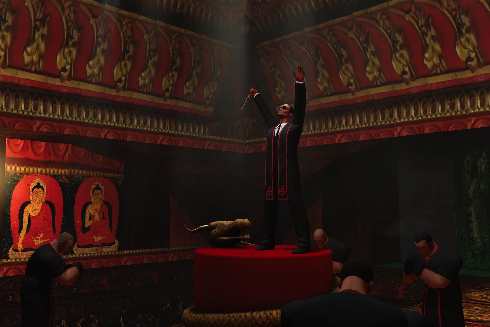 Marco Bartoli holding the Dagger of Xian surrounded by his cult members