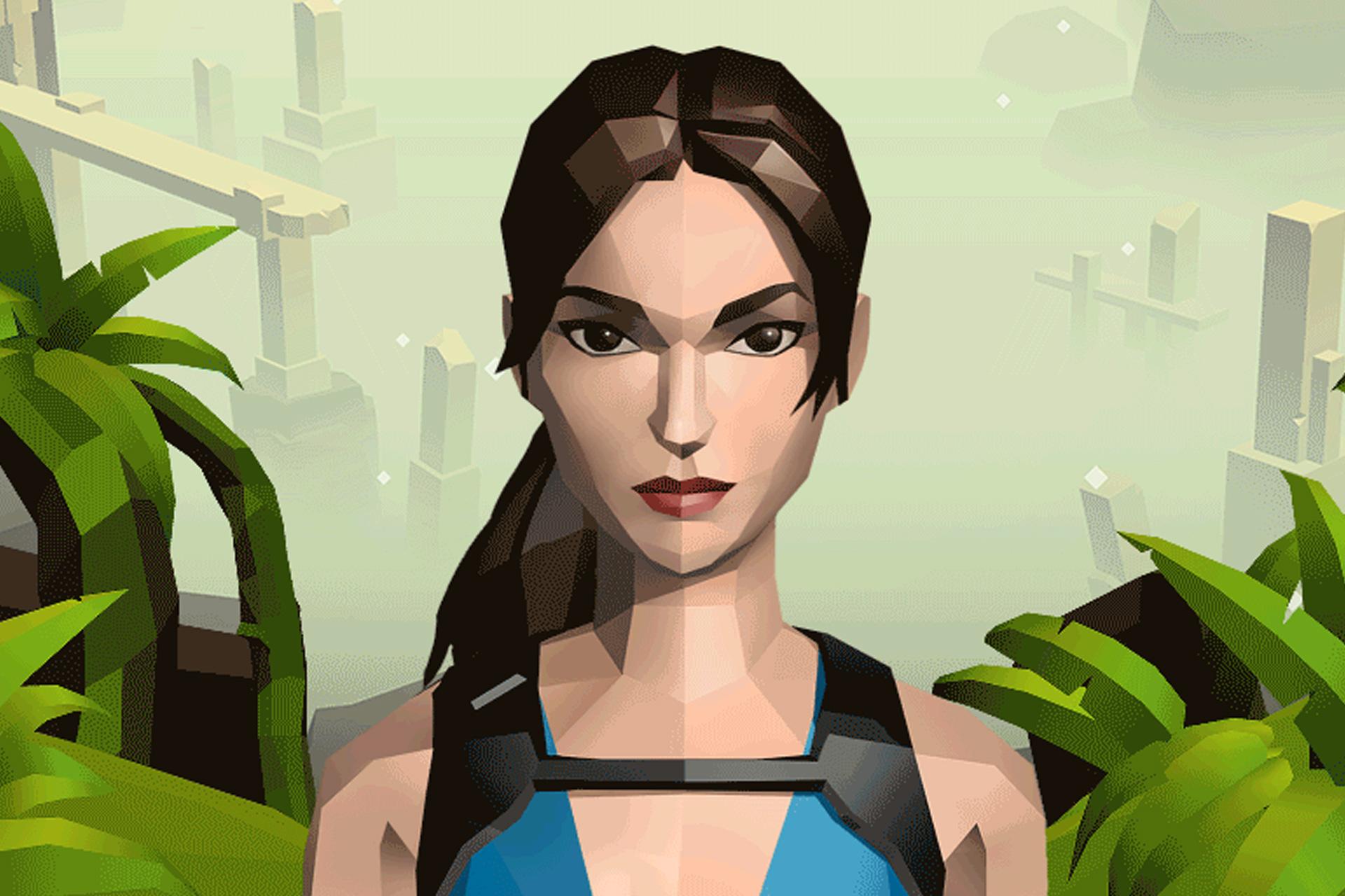 A close-up of Lara Croft's face in Lara Croft GO.