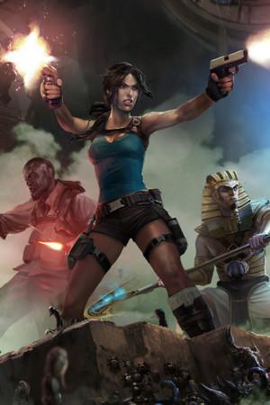 Lara Croft, Carter Bell, Isis, and Horus fighting together in Lara Croft and the Temple of Osiris. 