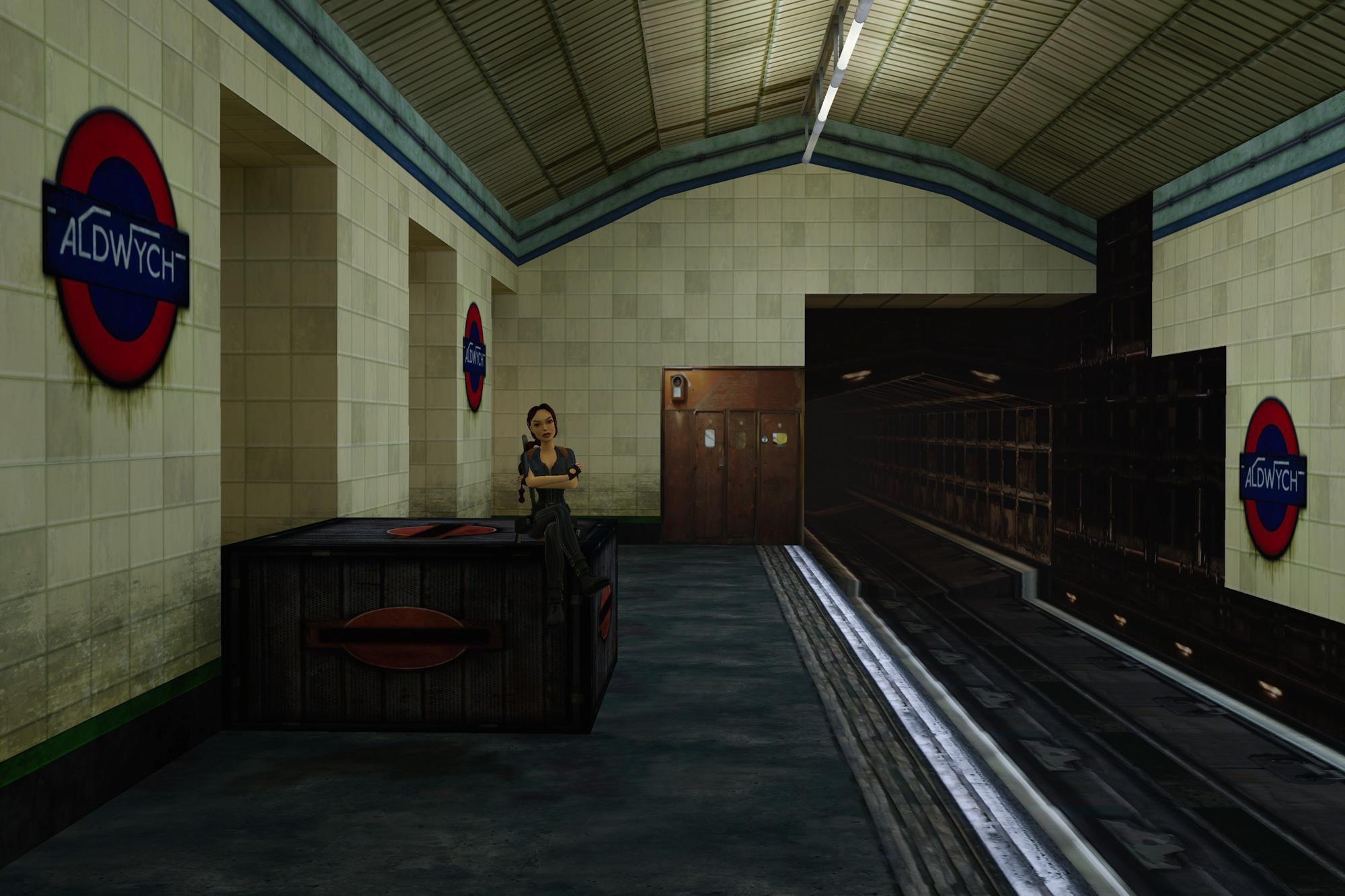 Location: Aldwych, London, UK. Lara sitting on a platform.