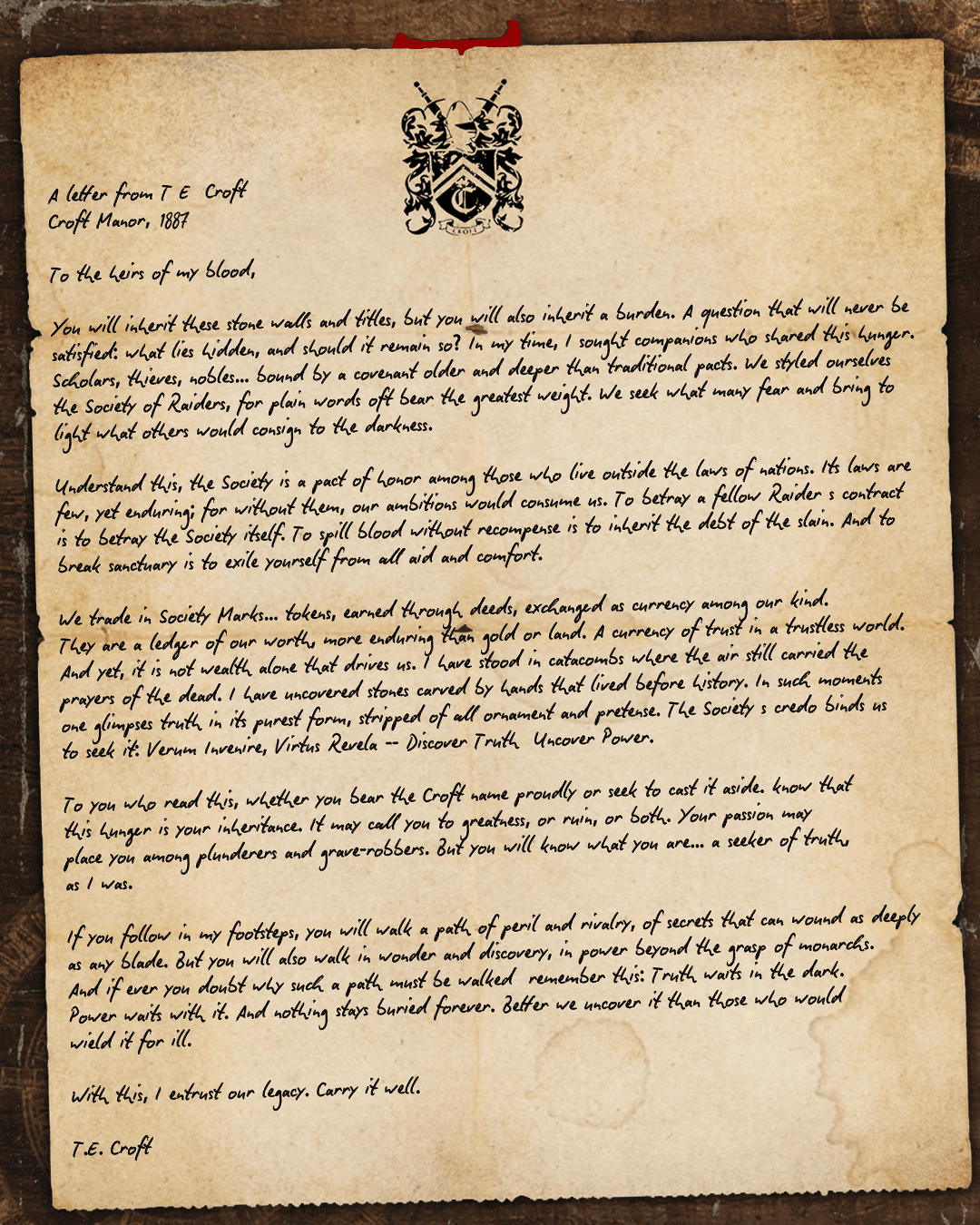 T.E. Croft Society of Raiders Letter