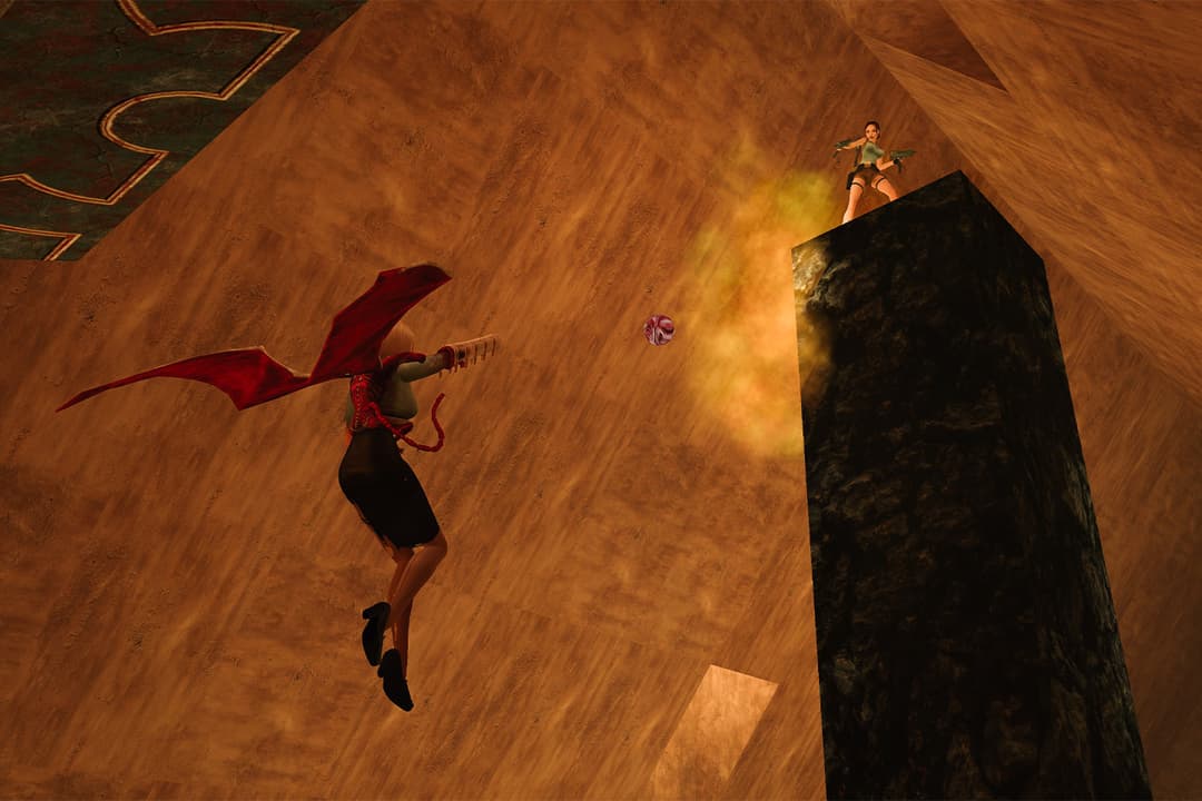 Natla and Lara in the middle of the fight.